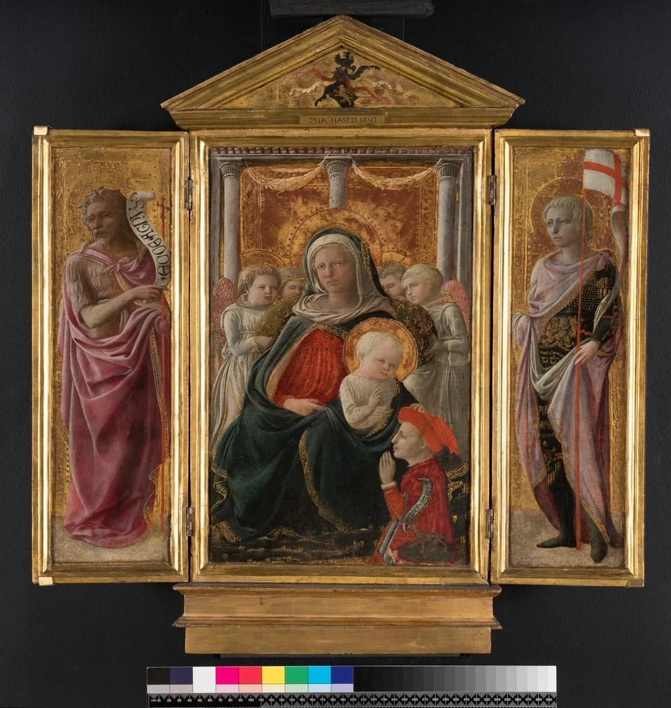 Madonna col Bambino (centro), San Giovanni Battista (sinistra) San Giorgio o Sant'Ansanus (destra) - Fitzwilliam Museum
